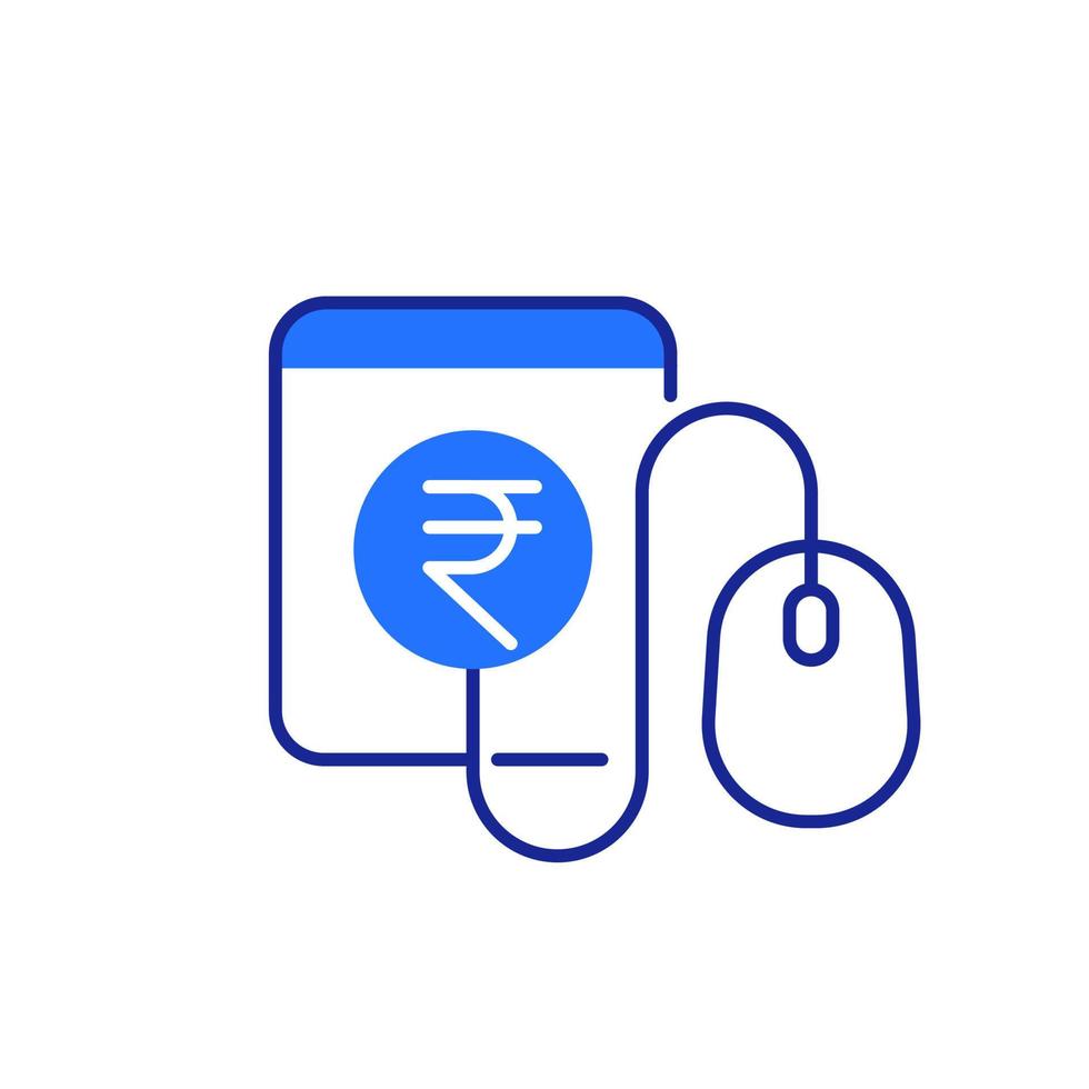 icona pay per click con mouse e rupia indiana vettore