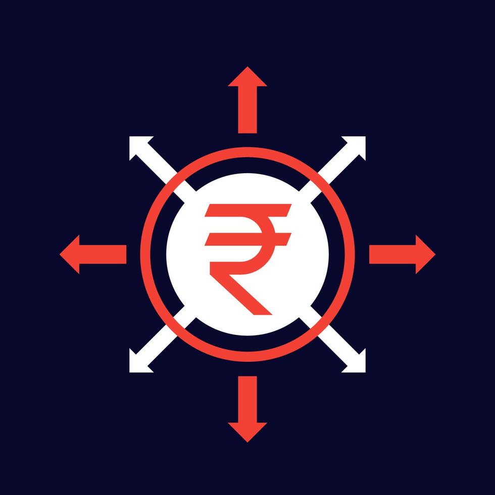 icona di distribuzione di denaro con rupia, vettore