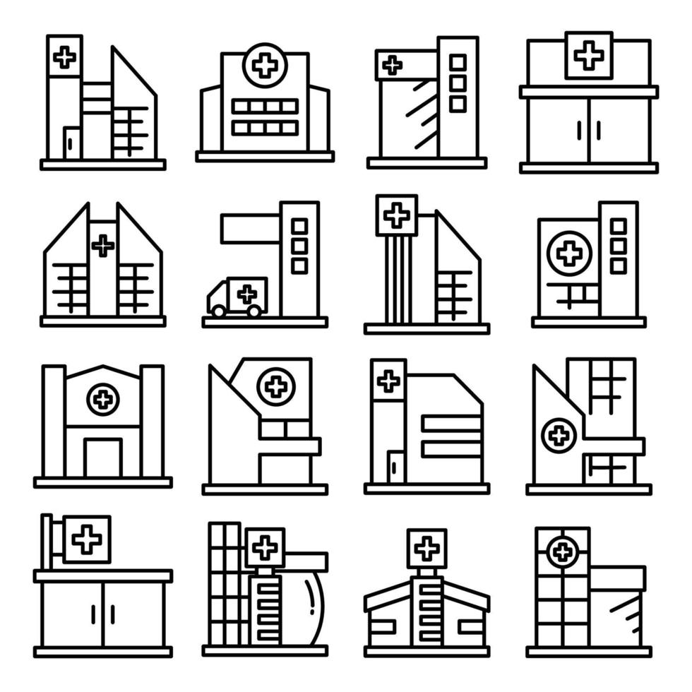 illustrazione delle icone della costruzione dell'ospedale vettore