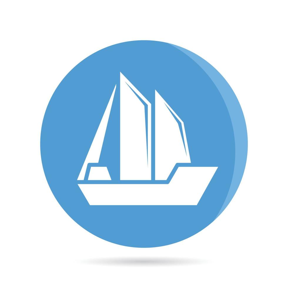 icona della nave a vela nel pulsante blu roud vettore
