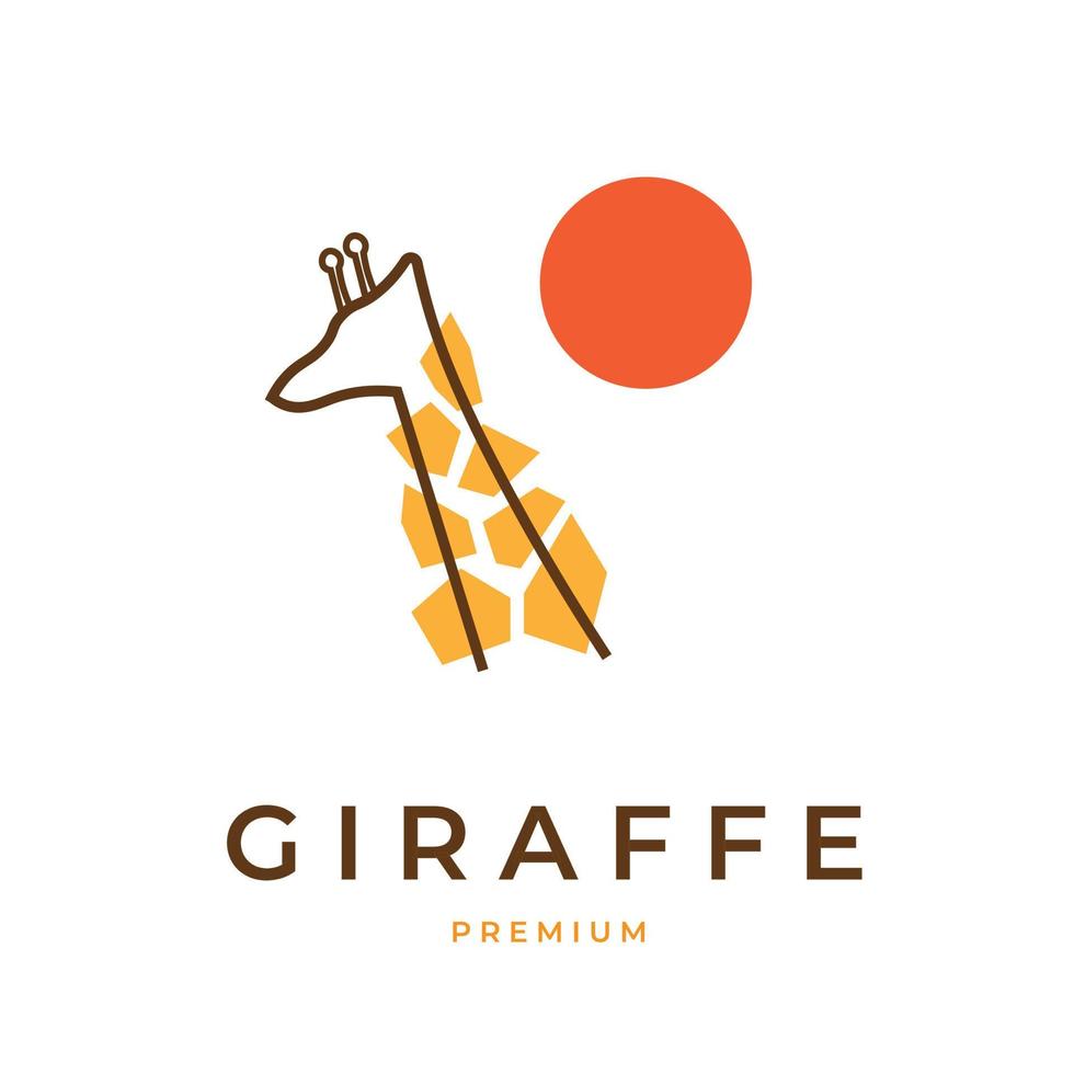 logo illustrazione testa di giraffa astratta dietro il sole vettore