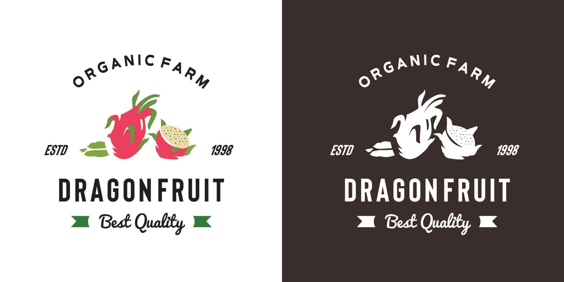 illustrazione del logo della frutta drago vintage adatta per negozio di frutta e fattoria di frutta vettore