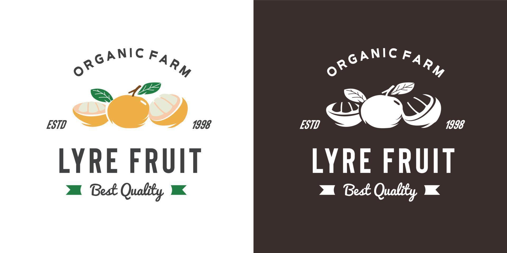 illustrazione del logo della frutta della lira vintage adatta per il negozio di frutta e la fattoria di frutta vettore
