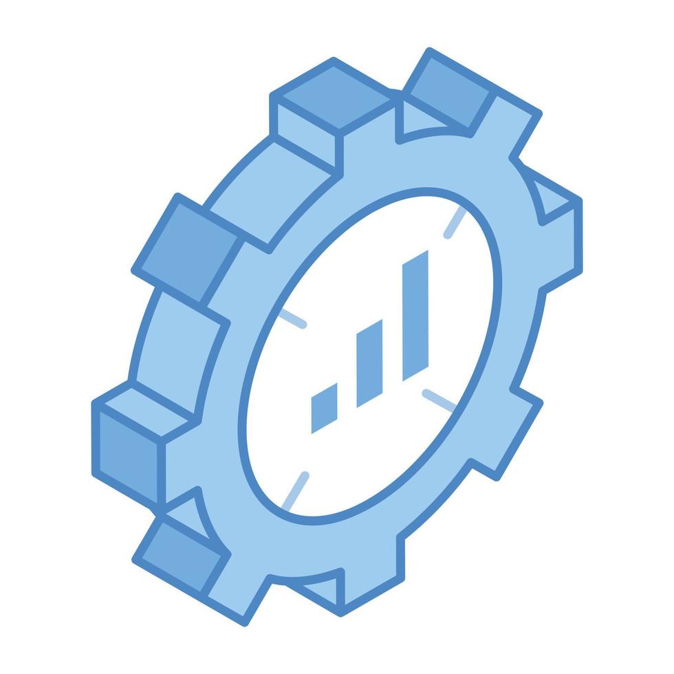 grafico all'interno della ruota dentata, un'icona isometrica della gestione aziendale vettore