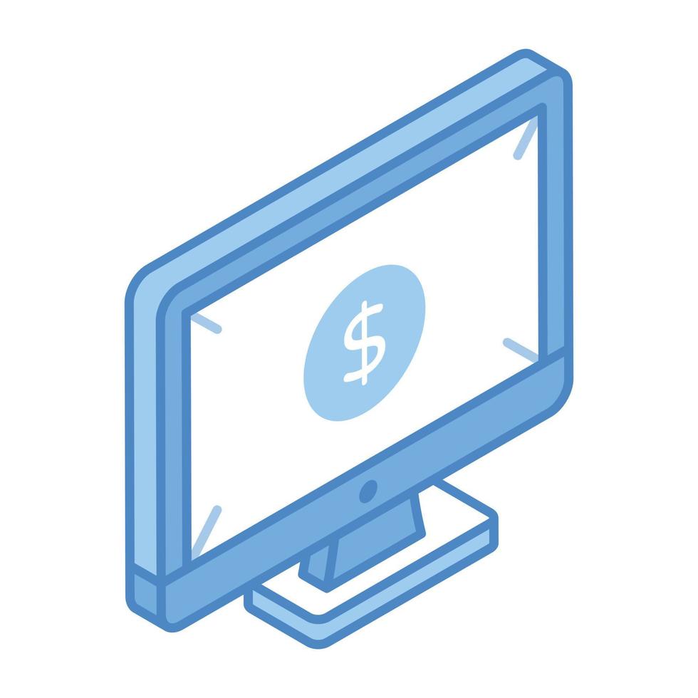 dollaro all'interno del monitor, un'icona isometrica del trading online vettore