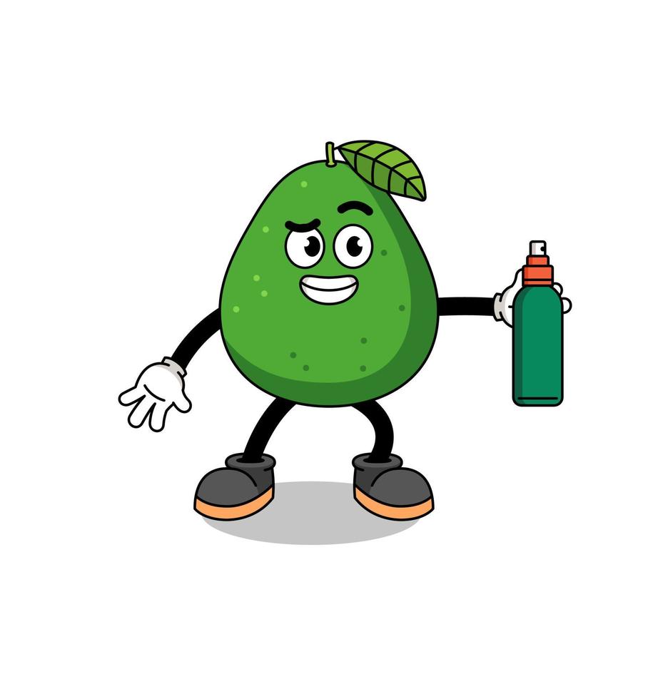 illustrazione di frutta di avocado cartone animato che tiene un repellente per zanzare vettore