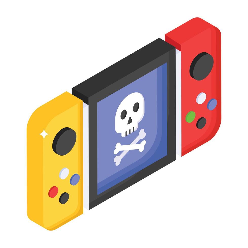 teschio all'interno del gamepad, icona isometrica del gioco horror vettore