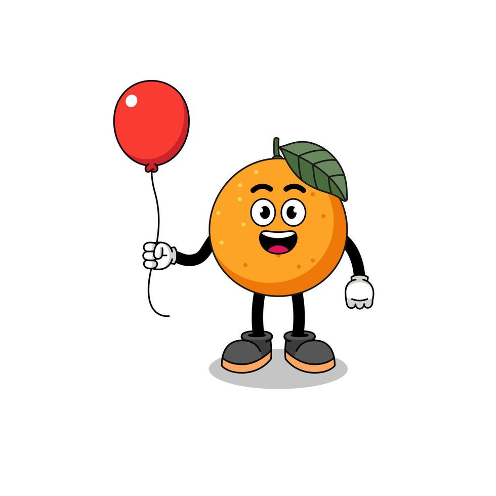 cartone animato di frutta arancione in possesso di un palloncino vettore
