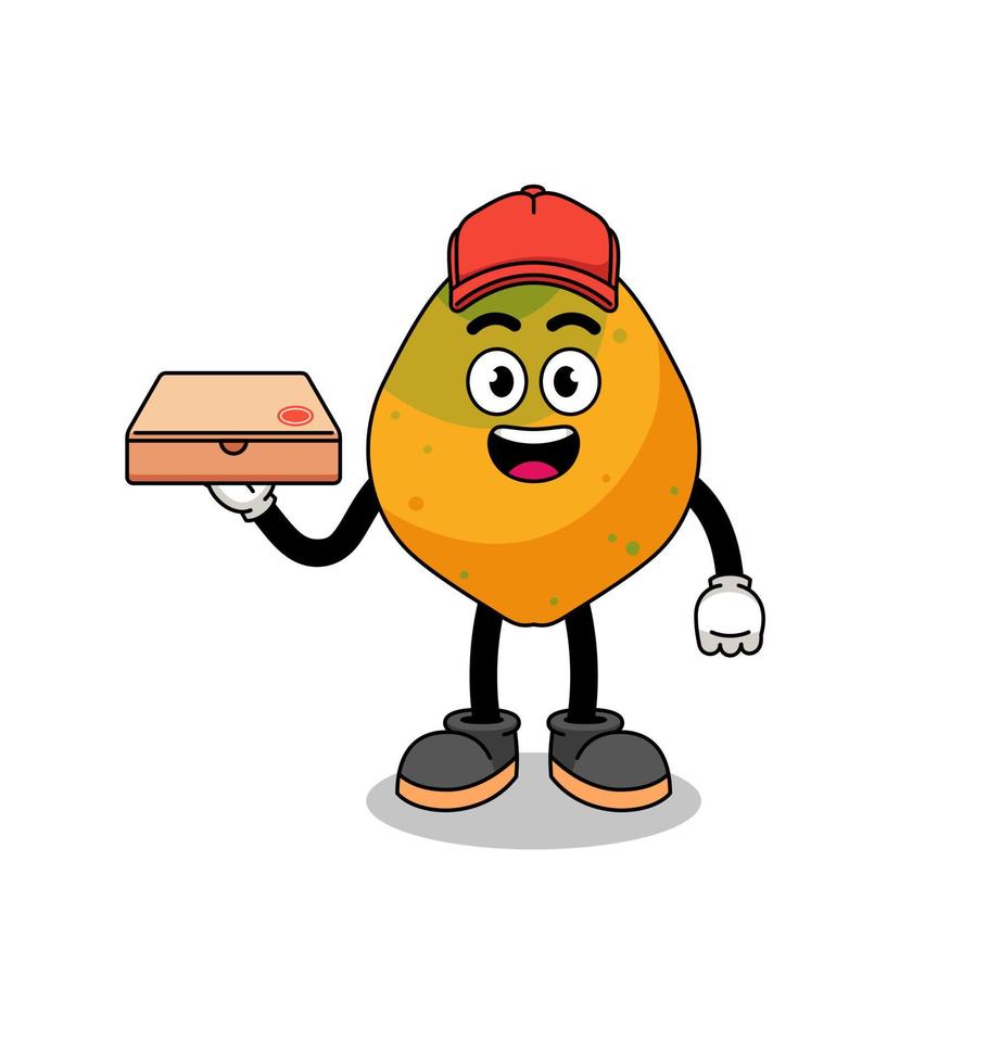 illustrazione della frutta della papaia come fattorino della pizza vettore