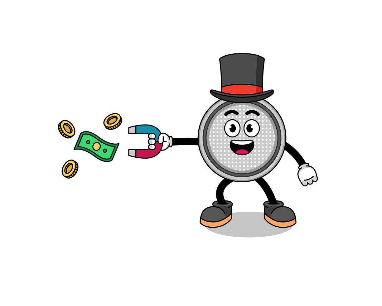 illustrazione del carattere di una cella a bottone che cattura denaro con un magnete vettore