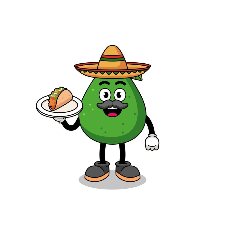 personaggio dei cartoni animati di avocado come chef messicano vettore