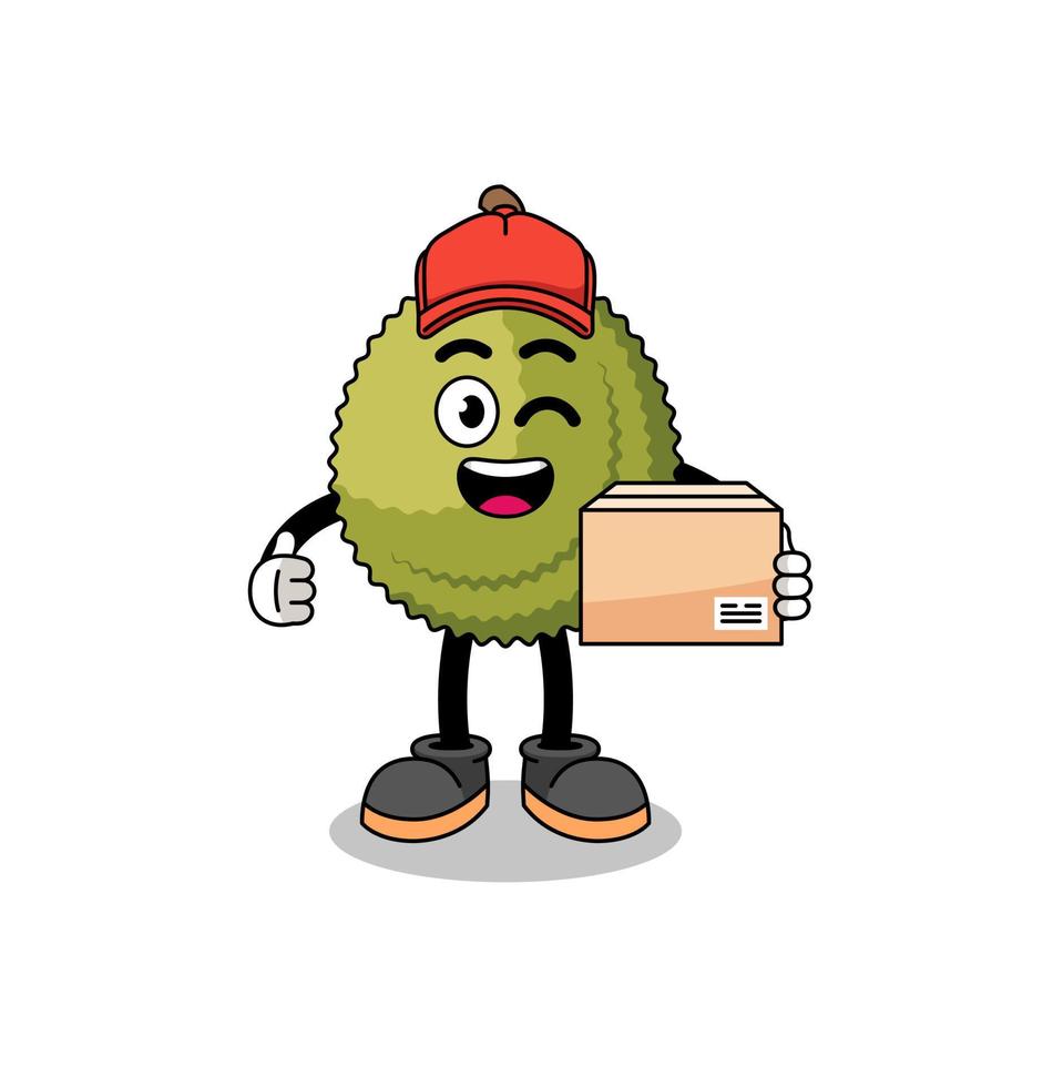 cartone animato della mascotte della frutta durian come corriere vettore