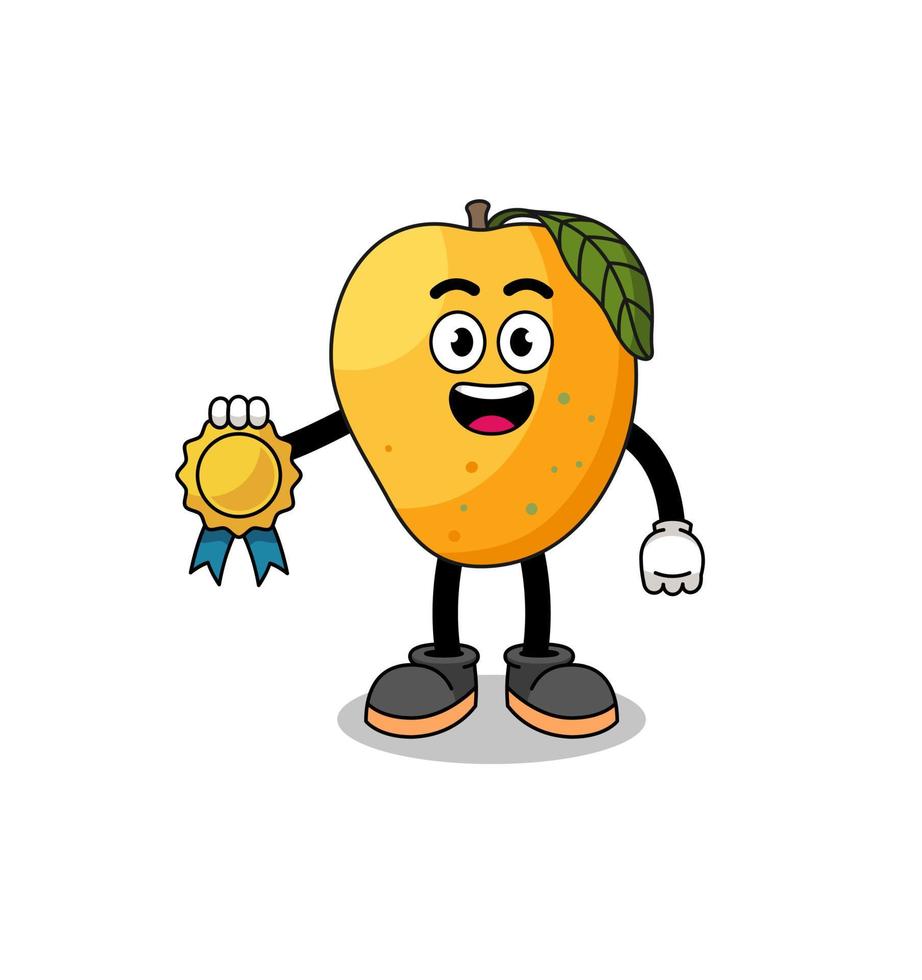 illustrazione del fumetto della frutta del mango con la medaglia garantita di soddisfazione vettore