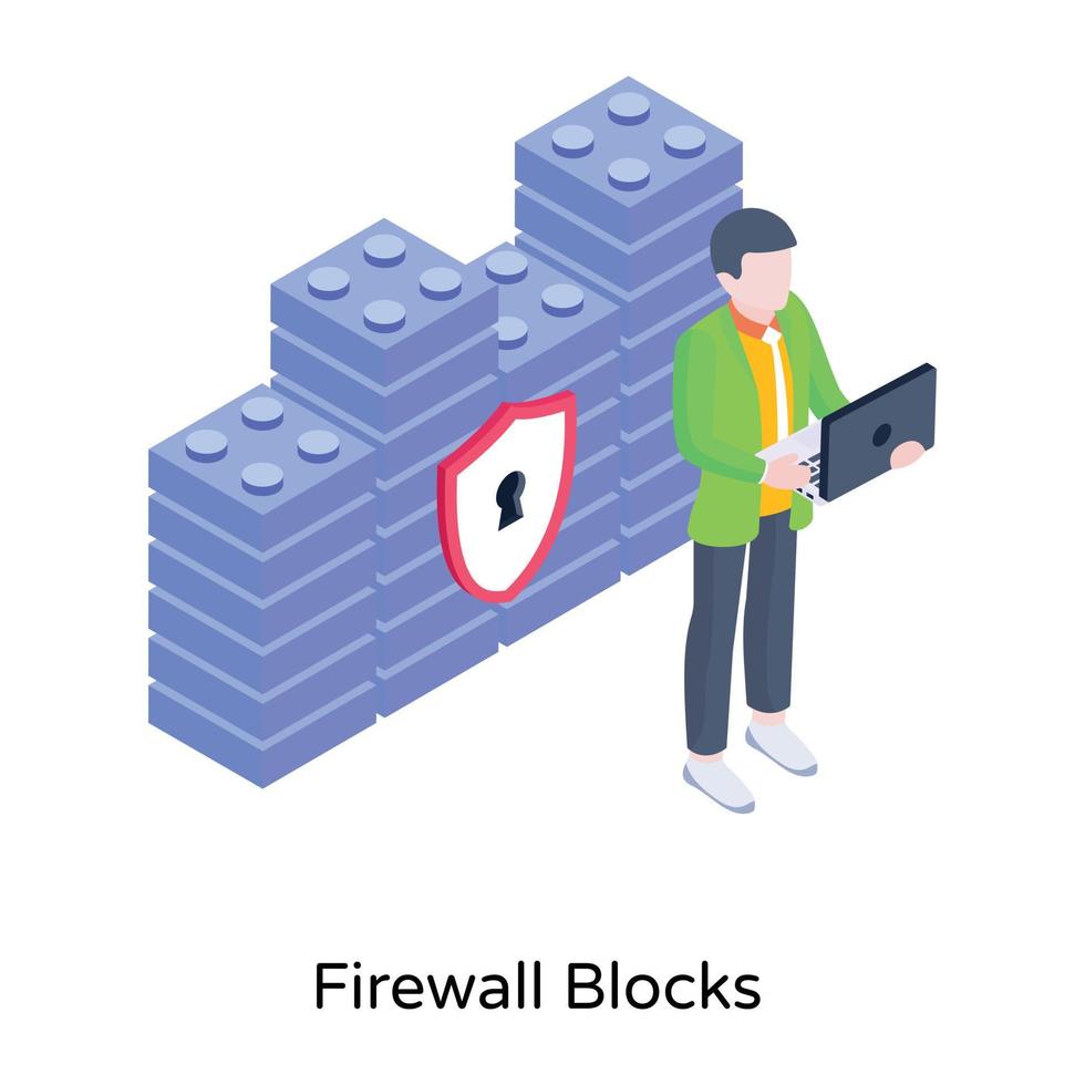 procurati questa icona isometrica dei blocchi del firewall vettore