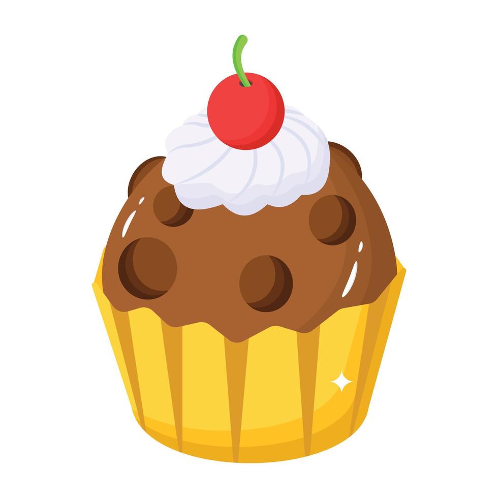 Cupcake al cioccolato con guarnizione di ciliegie, icona isometrica vettore