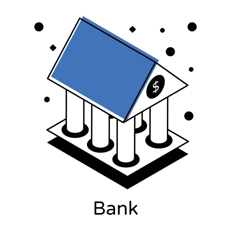Disegno dell'icona isometrica dell'edificio della banca vettore