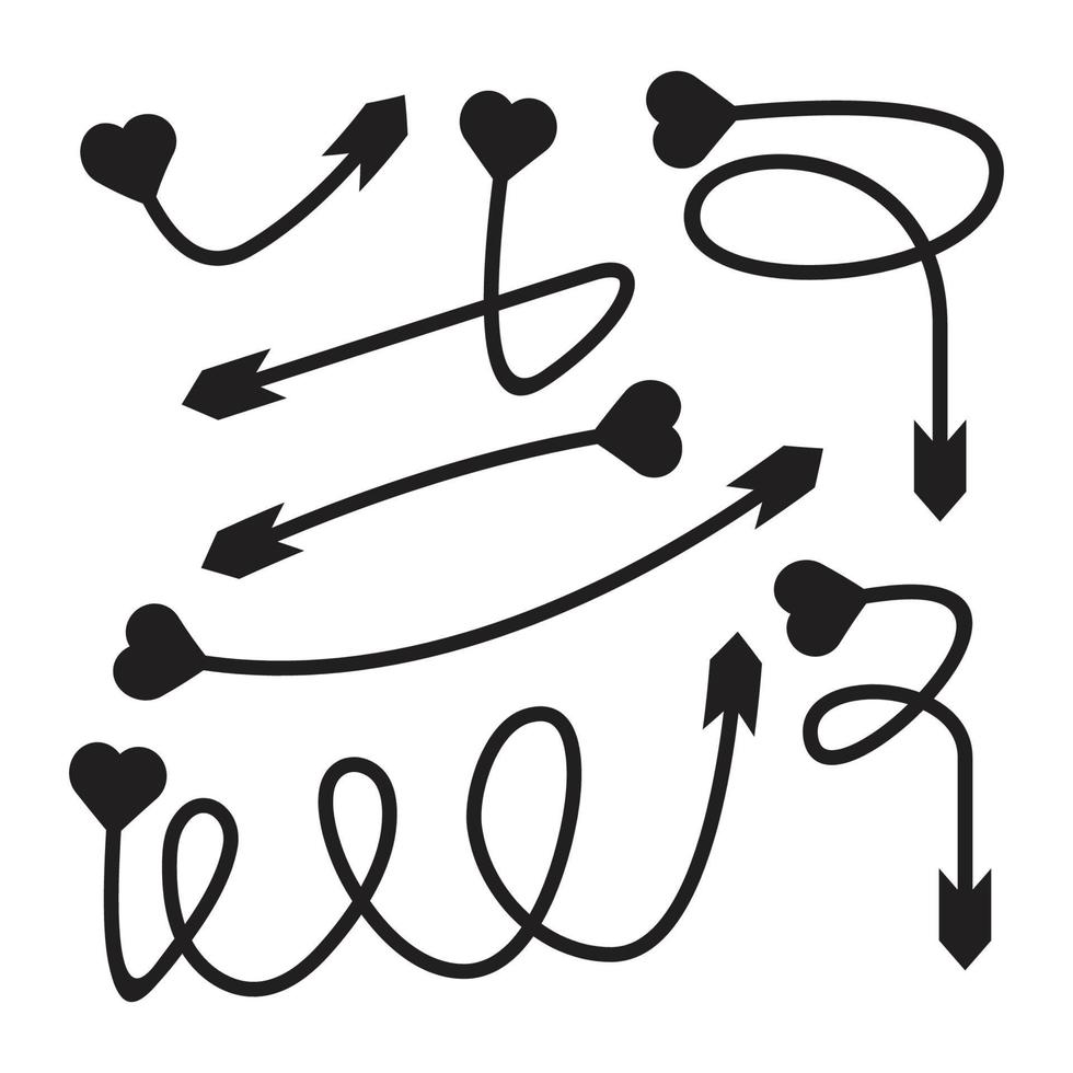 doodle freccia e illustrazione della coda a forma di cuore vettore