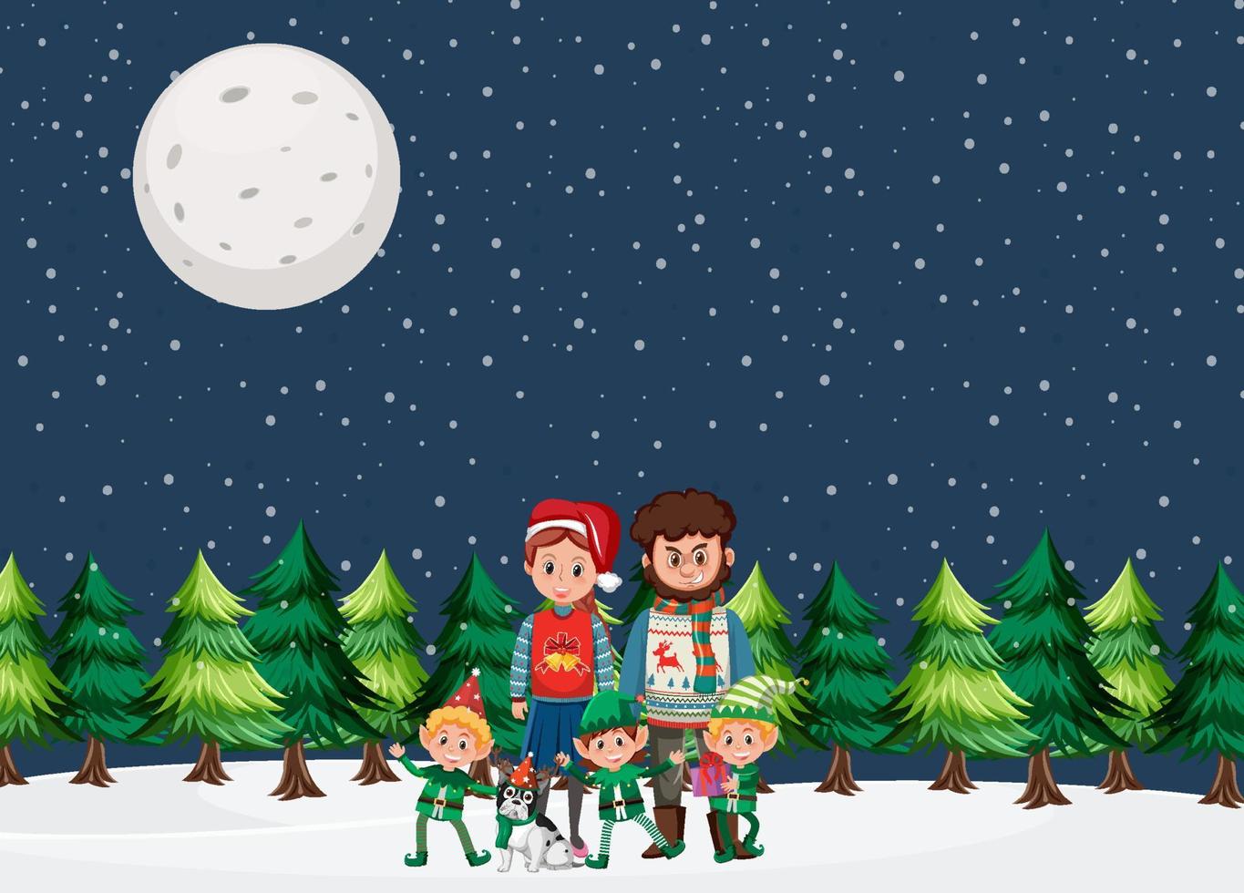 famiglia il giorno di natale famiglia sulla neve notte vettore