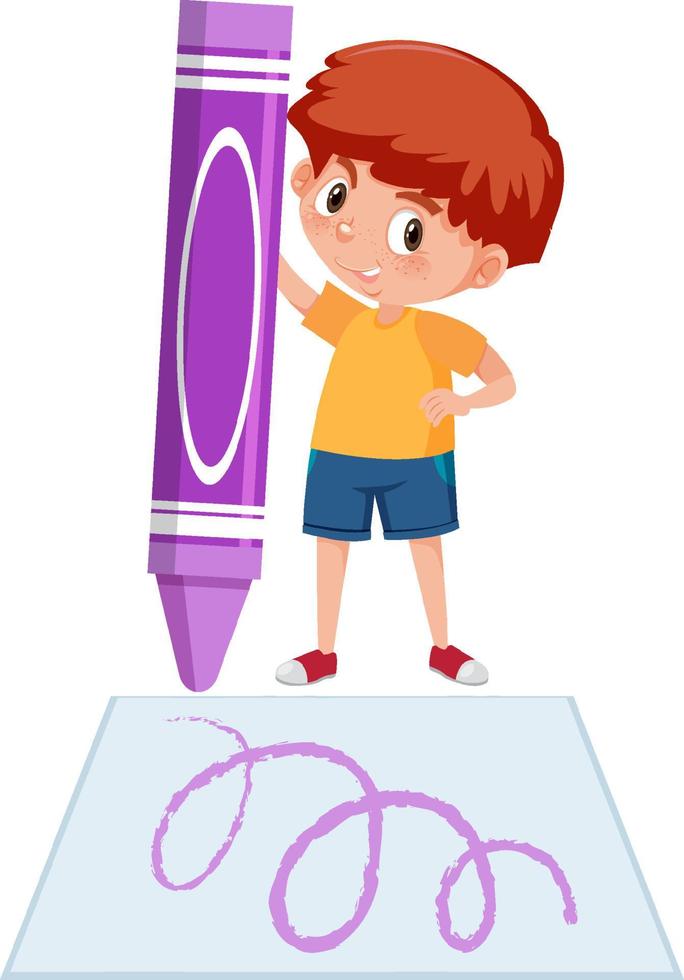 un ragazzo che disegna su una carta su sfondo bianco vettore