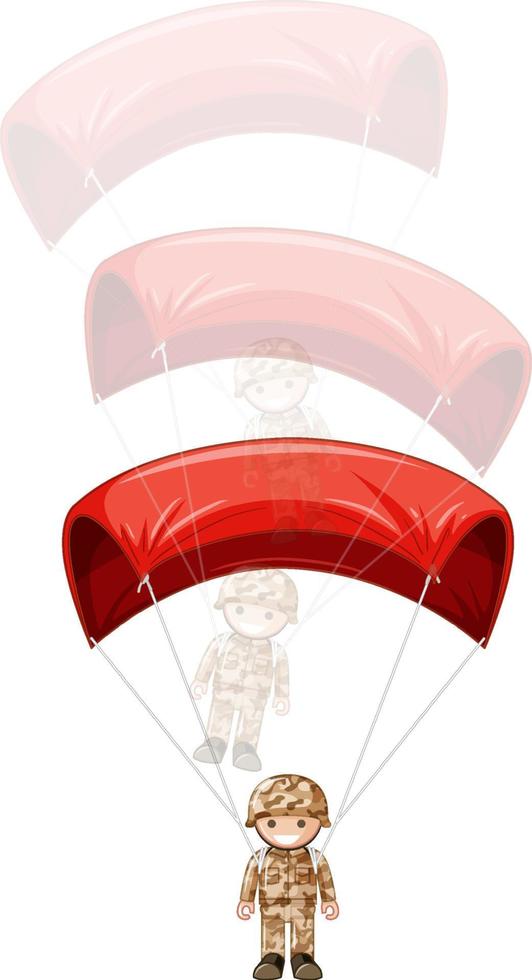 un paracadute giocattolo dell'esercito su sfondo bianco vettore