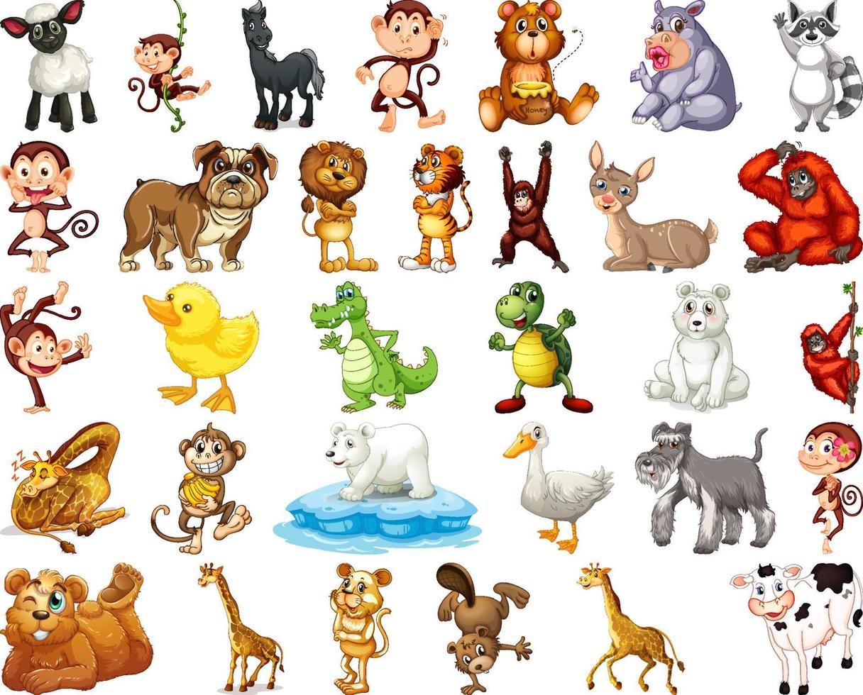 set di personaggi dei cartoni animati animali vettore