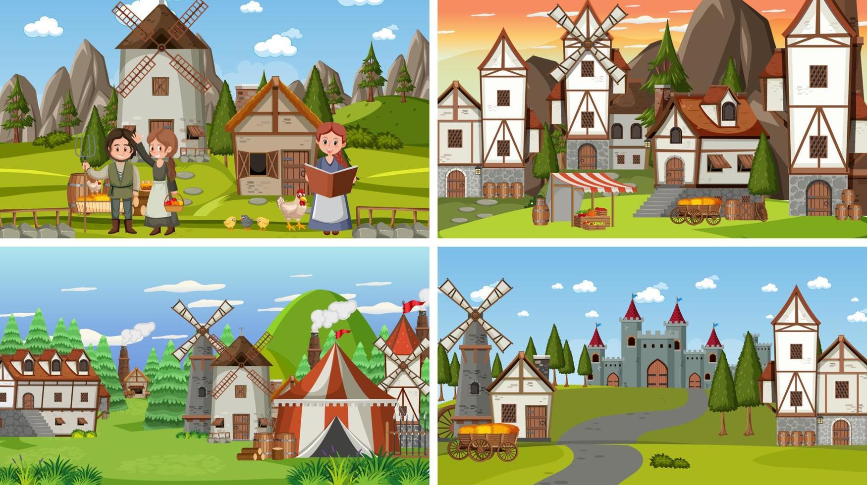 set di diverse scene medievali vettore