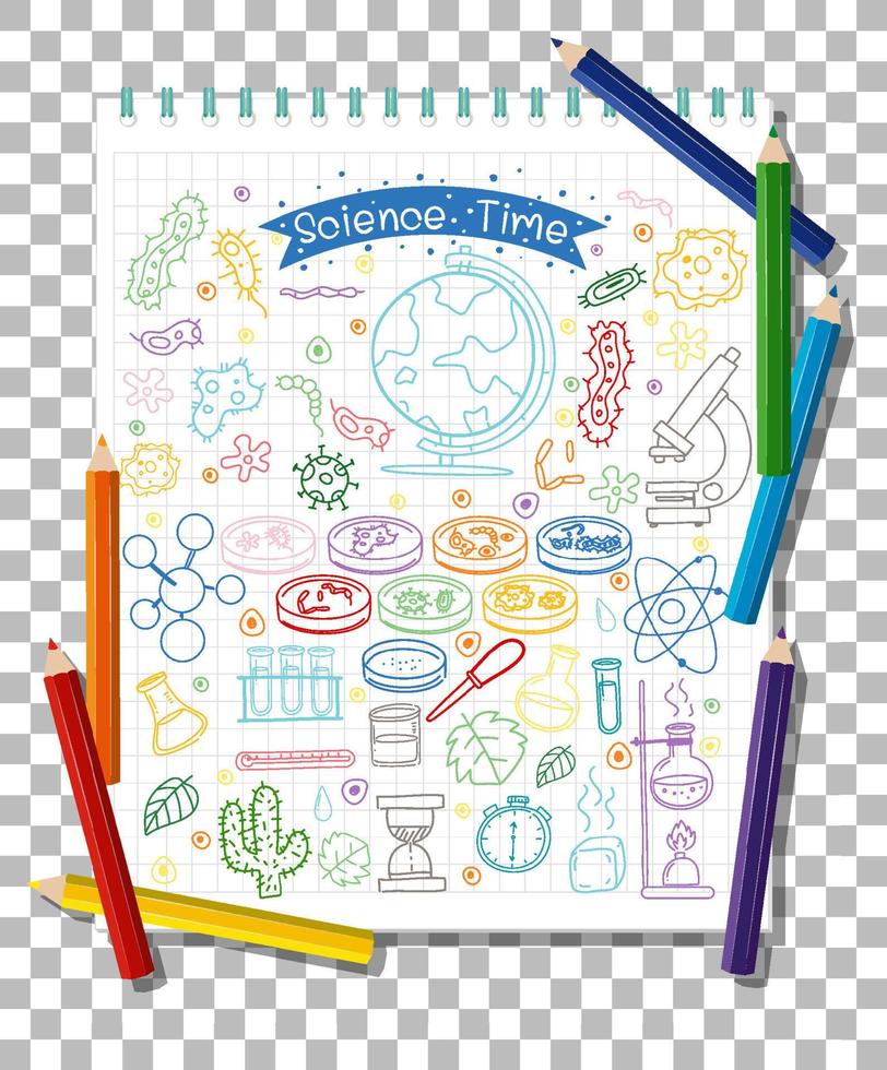 doodle disegnato a mano di icone scientifiche vettore