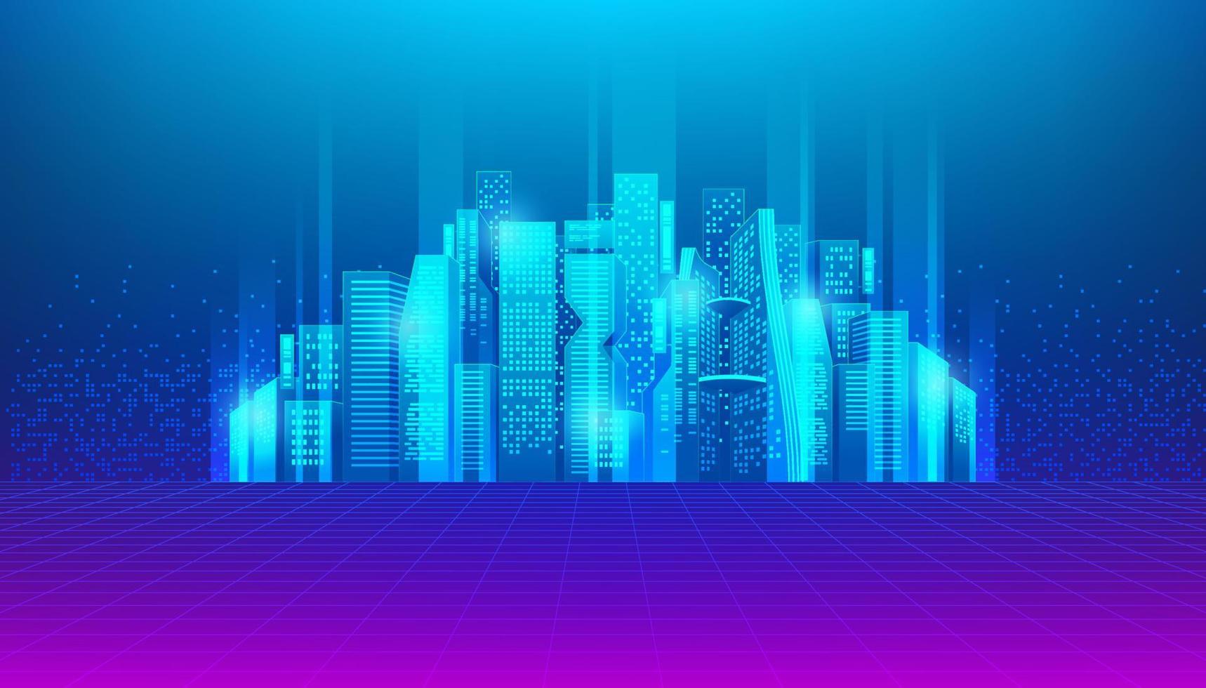 concetto di città digitale o città futuristica. concetto di tecnologia metaverse o di realtà virtuale. vettore