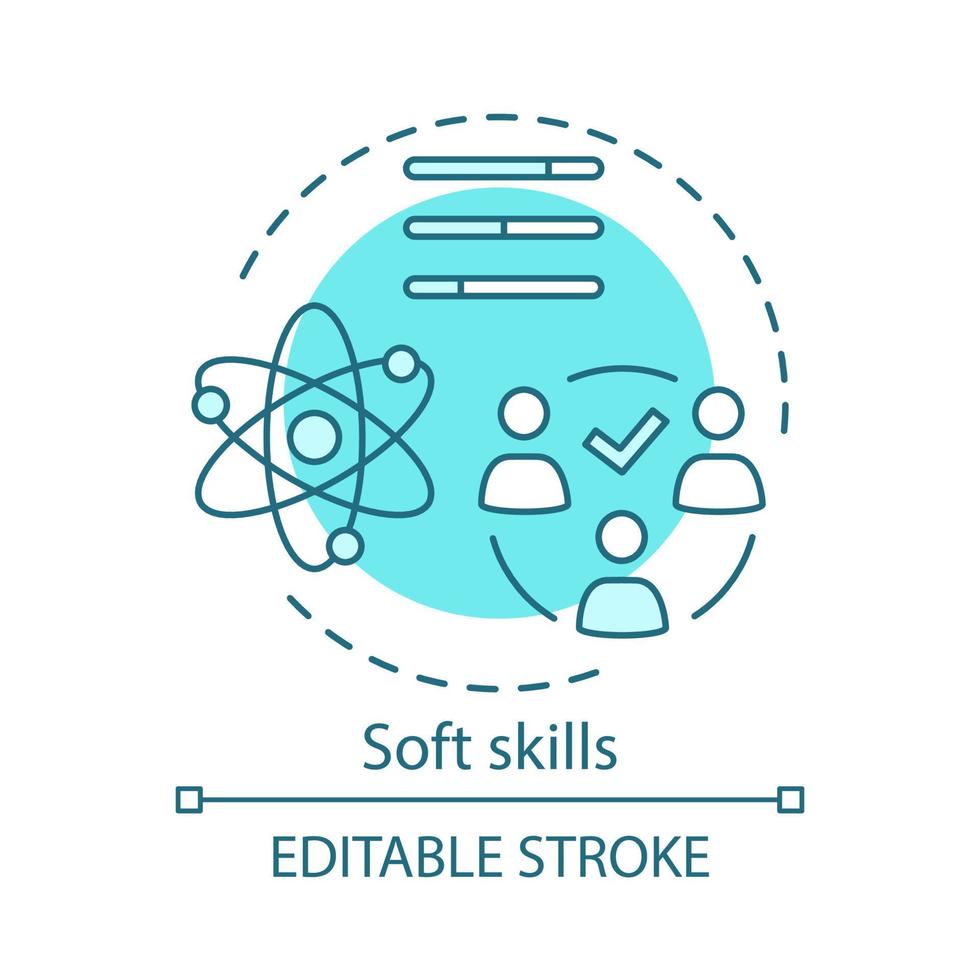 icona del concetto turchese delle competenze trasversali. illustrazione di linea sottile di idea di lavoro di squadra. sviluppo interpersonale, leadership, relazione professionale. disegno di contorno isolato risorse umane. tratto modificabile vettore