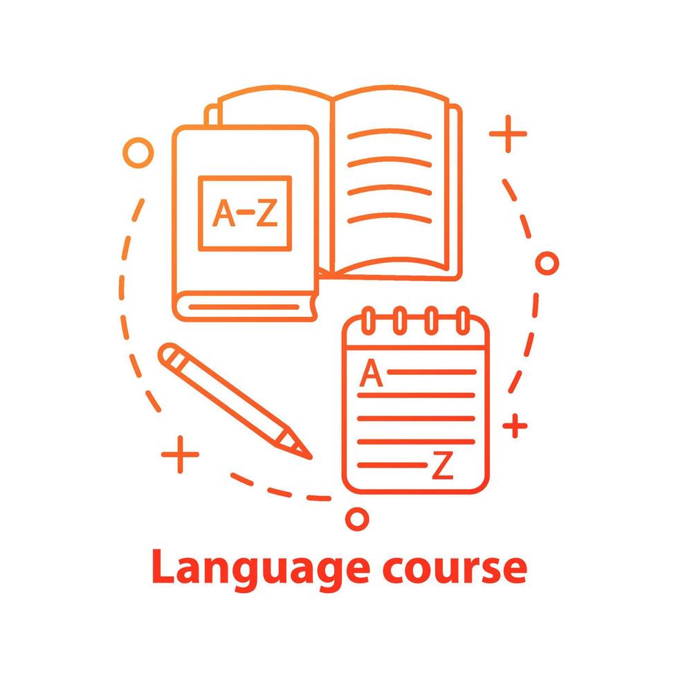 icona del concetto di corsi di lingua straniera. apprendimento della grammatica. idea illustrazione linea sottile. materiali per l'apprendimento delle lingue. autoeducazione. disegno di contorno isolato vettoriale