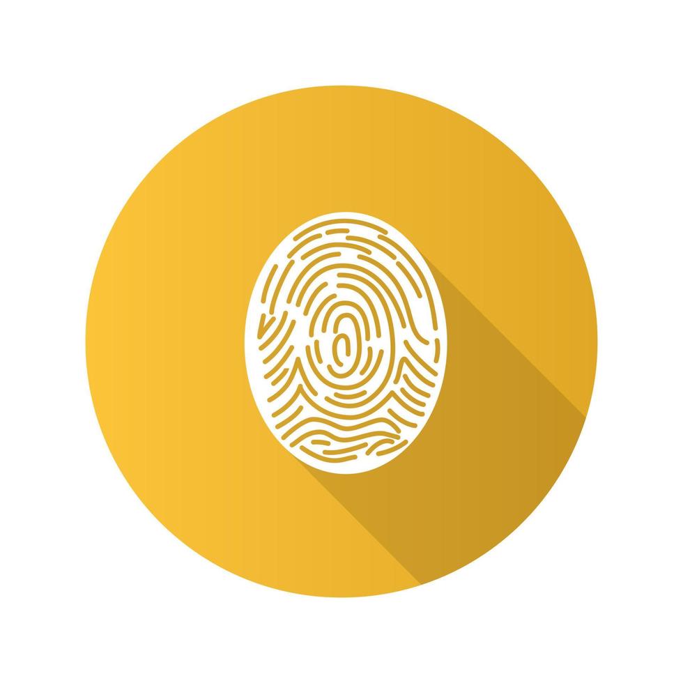 icona del glifo con impronta digitale design piatto lunga ombra. identificazione del dito. illustrazione della siluetta di vettore