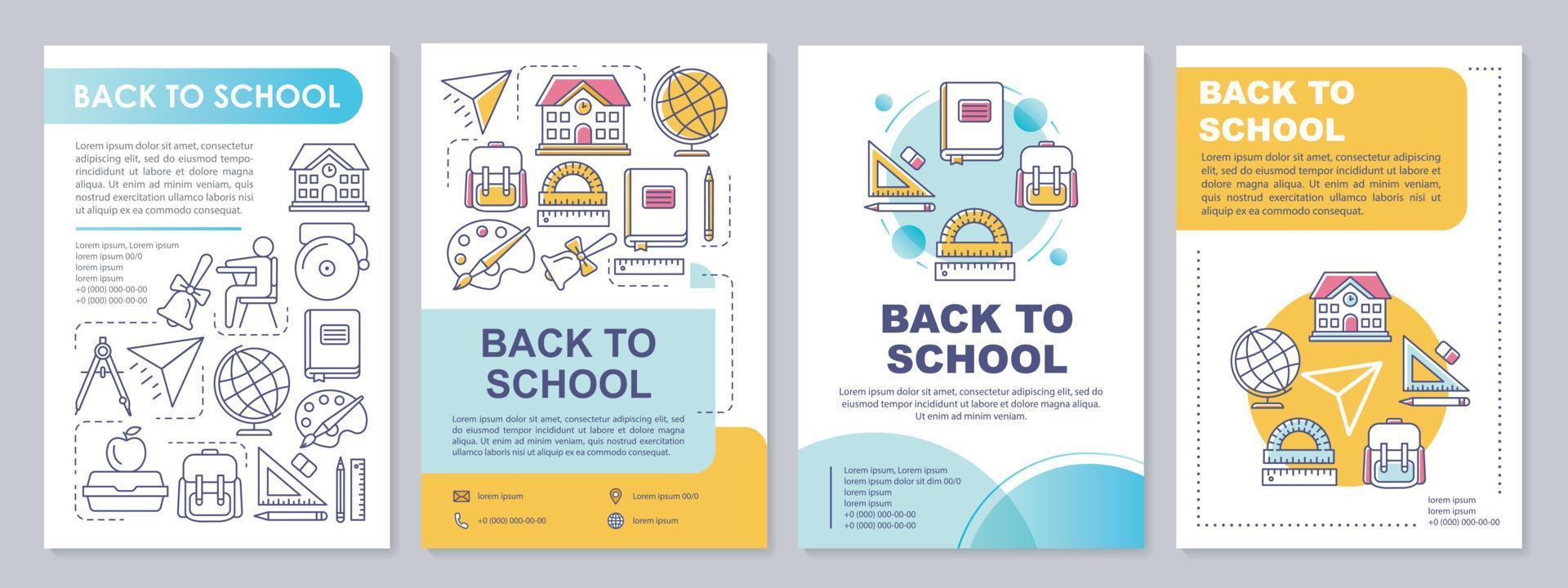 studiare a scuola layout del modello di brochure. alunni, anno accademico. volantino, opuscolo, design di stampa di volantini con illustrazioni lineari. layout di pagina vettoriali per rivista, relazione annuale, poster pubblicitario