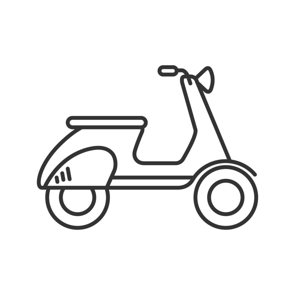 icona lineare della vista laterale dello scooter. moto. illustrazione al tratto sottile. simbolo di contorno. disegno di contorno isolato vettoriale