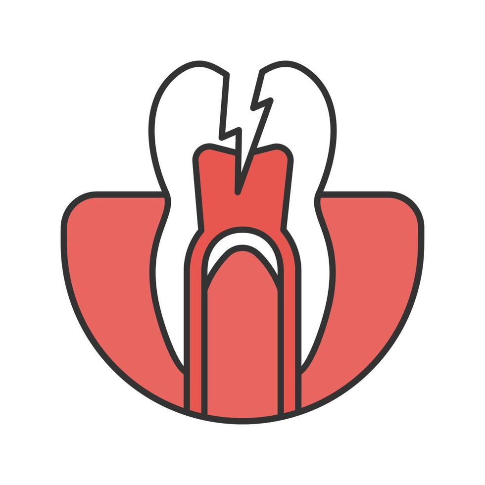 icona del colore del mal di denti. dente distrutto. dente con un fulmine. illustrazione vettoriale isolata
