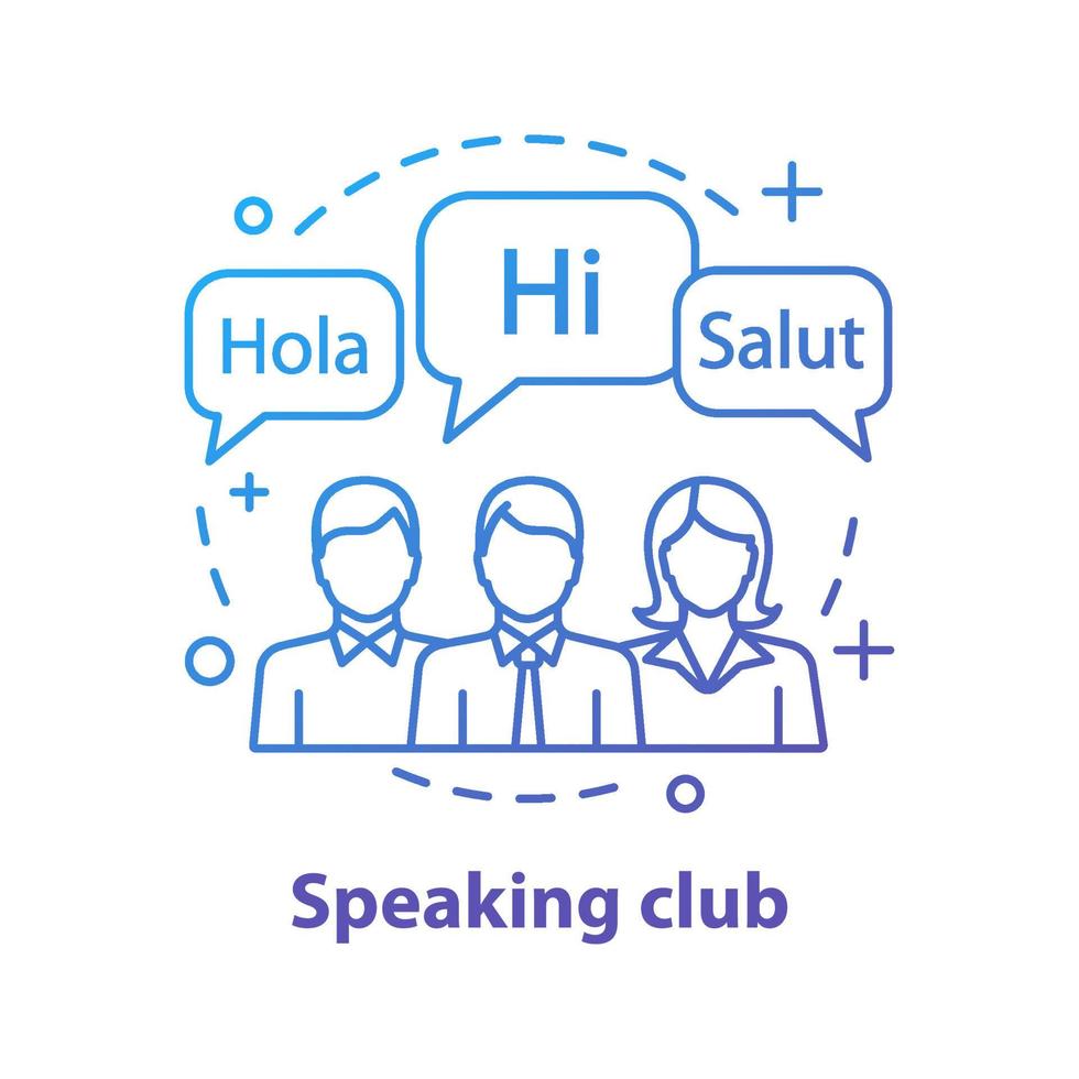 icona del concetto di club parlante. illustrazione al tratto sottile dell'idea dei corsi di lingua. capacità di comunicazione di base. lingua per affari. disegno di contorno isolato vettoriale