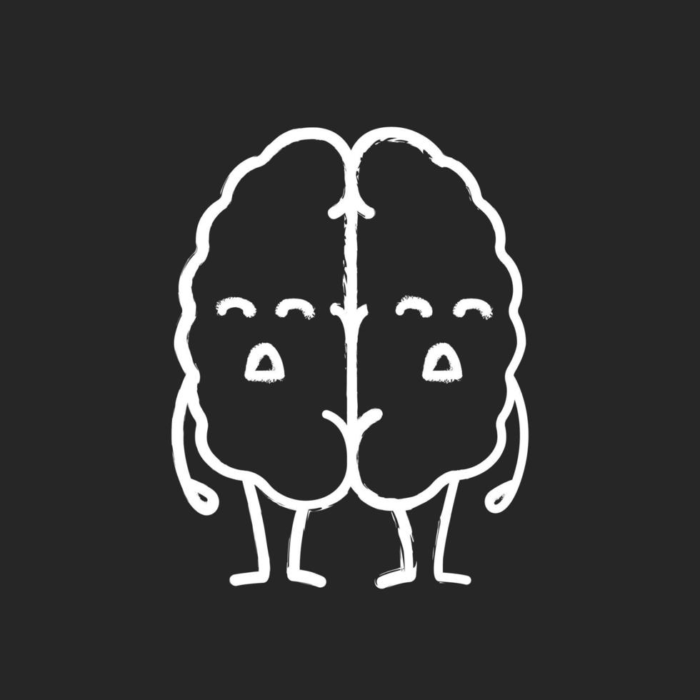 icona del gesso emoji del cervello umano triste. demenza, ictus. carattere malsano degli organi del sistema nervoso. illustrazione di lavagna vettoriale isolata