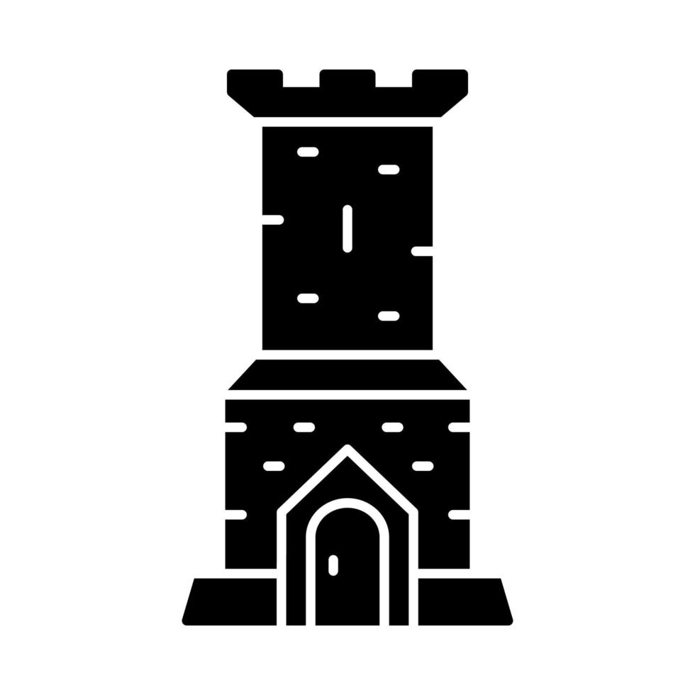 icona del glifo della torre del castello. portone medievale. antico edificio fortificato. forte, cittadella, fortezza. simbolo della sagoma. spazio negativo. illustrazione vettoriale isolato