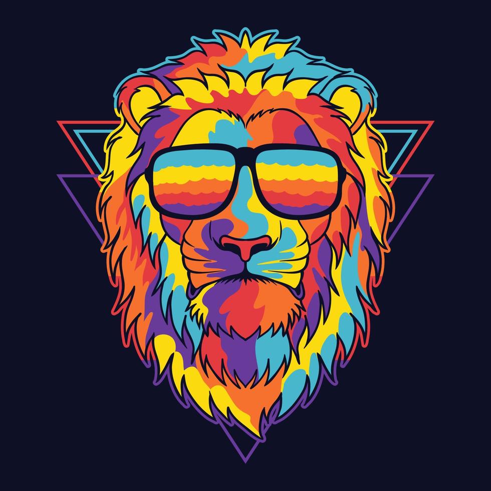 leone colorato che indossa un'illustrazione vettoriale di occhiali