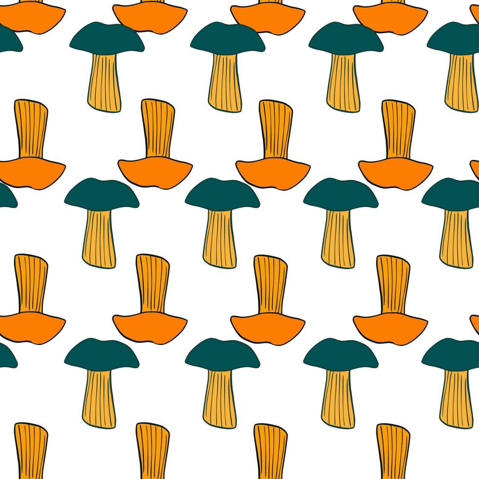 modello senza cuciture con funghi. sfondo di verdure autunnali forestali in stile doodle. vettore