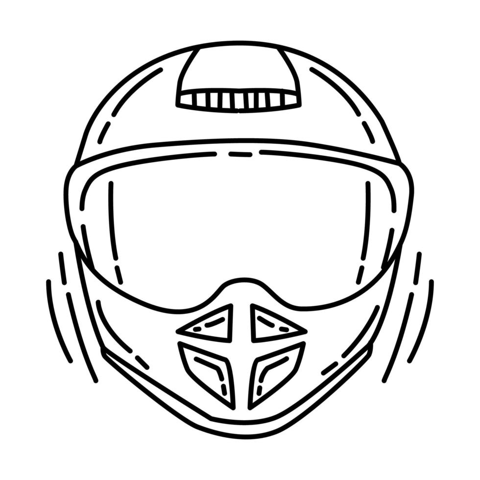 icona del casco da moto. doodle disegnato a mano o stile icona di contorno. vettore