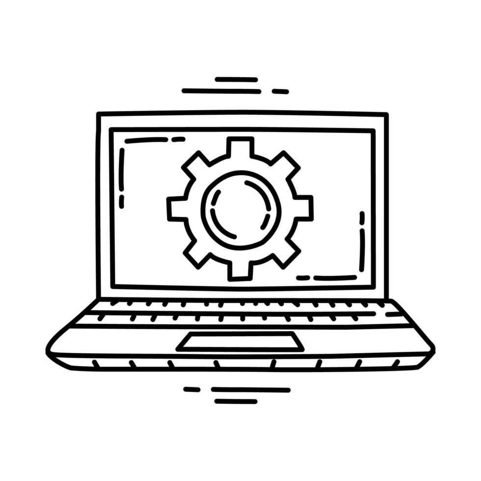 icona delle impostazioni del computer. doodle disegnato a mano o stile icona di contorno. vettore