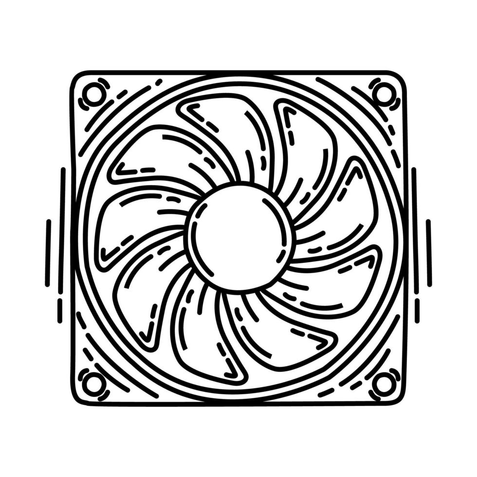 icona del dispositivo di raffreddamento della cpu. doodle disegnato a mano o stile icona di contorno. vettore