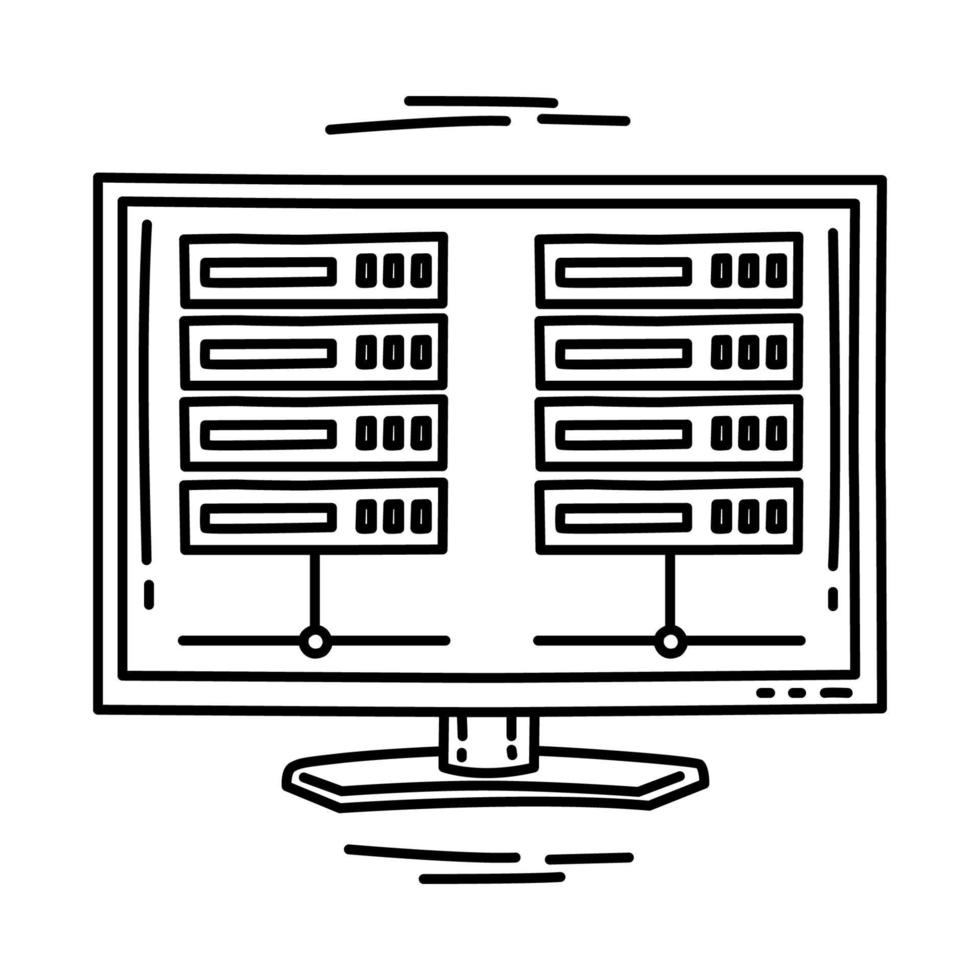 icona del computer server. doodle disegnato a mano o stile icona di contorno. vettore