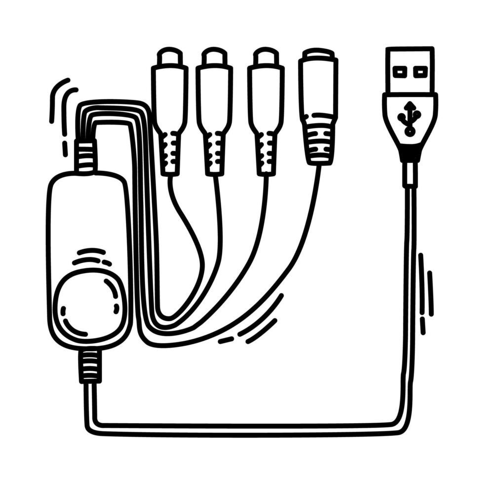 icona del cavo del convertitore adattatore video. doodle disegnato a mano o stile icona di contorno. vettore