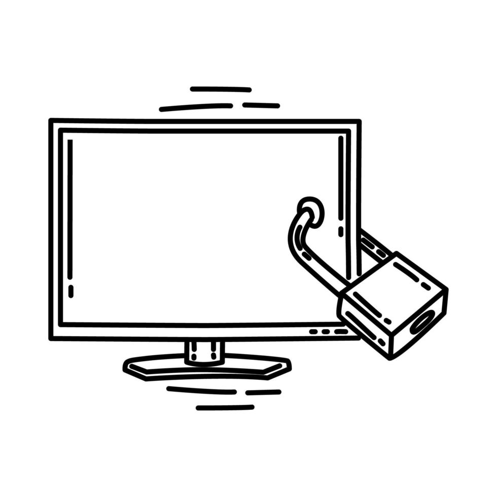 icona del lucchetto del computer. doodle disegnato a mano o stile icona di contorno. vettore