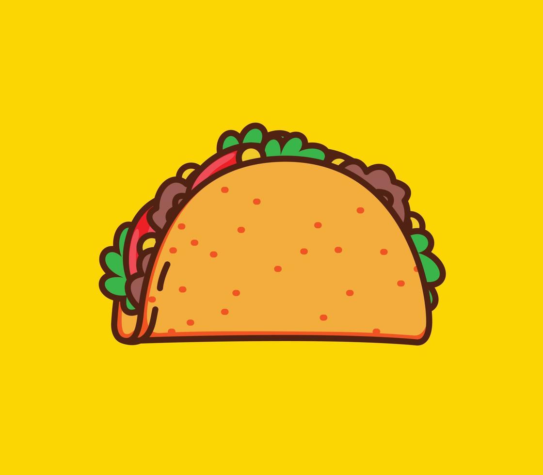 illustrazione disegnata a mano del taco del fumetto. spuntino messicano di fast food. tratti modificabili. vettore