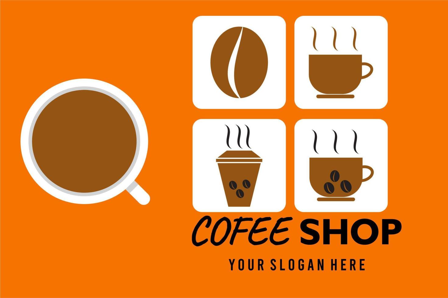 icona della caffetteria.con chicchi di caffè e icone della tazza, per poster, banner, loghi di caffetteria e così via vettore