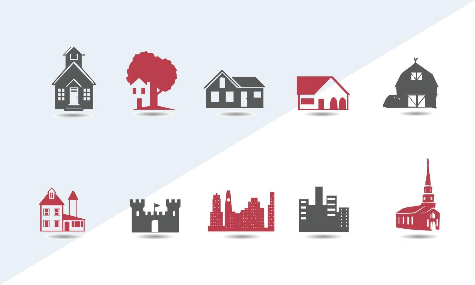 piccola città insieme di case e residenze su sfondo bianco, illustrazione del modello vettoriale