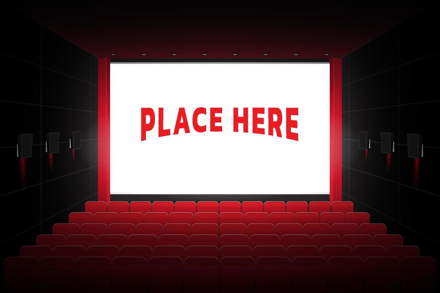 l'illustrazione grafica di vettore della sala del teatro del cinema con nessuno e i posti vuoti possono posizionare le arti sullo schermo
