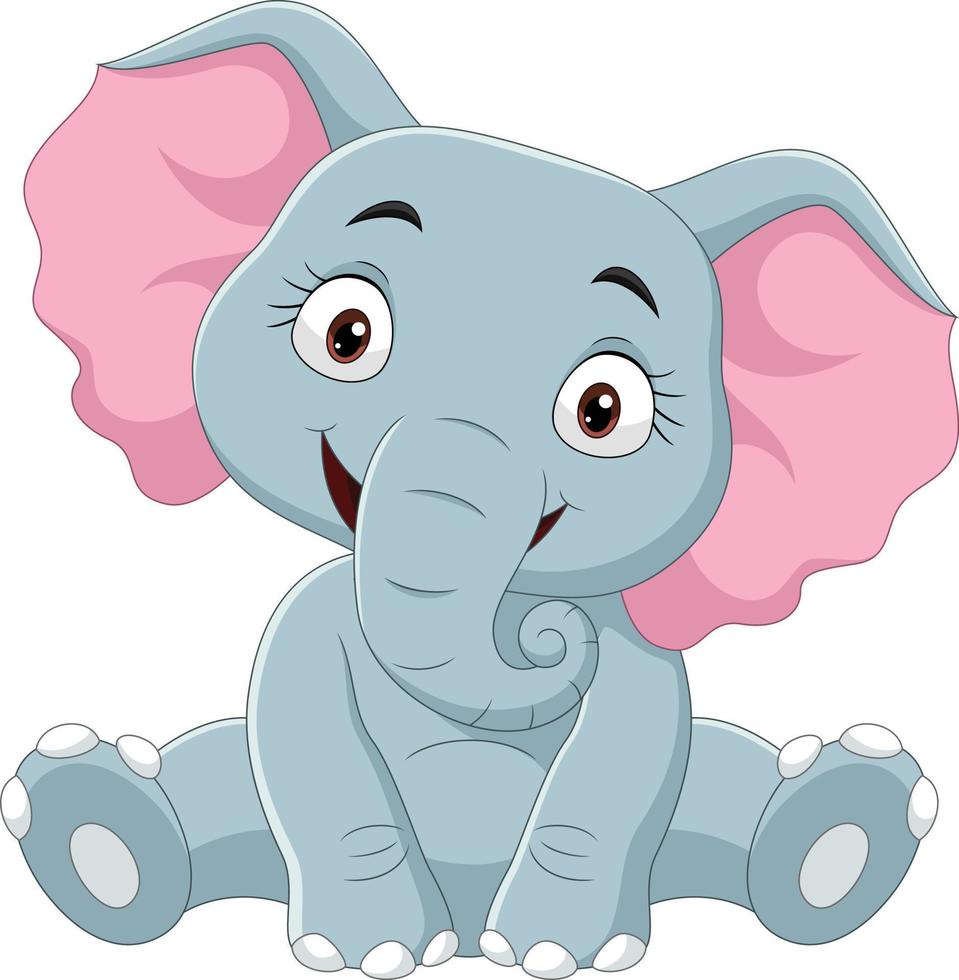 cartone animato divertente elefantino seduto vettore